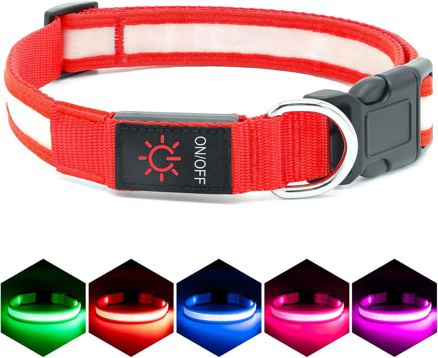 LED Dog Collar, Light up Dog Collar Adjustable USB Rechargeable Super Bright Safety Light Glowing Collars for Dogs(Small,Red)